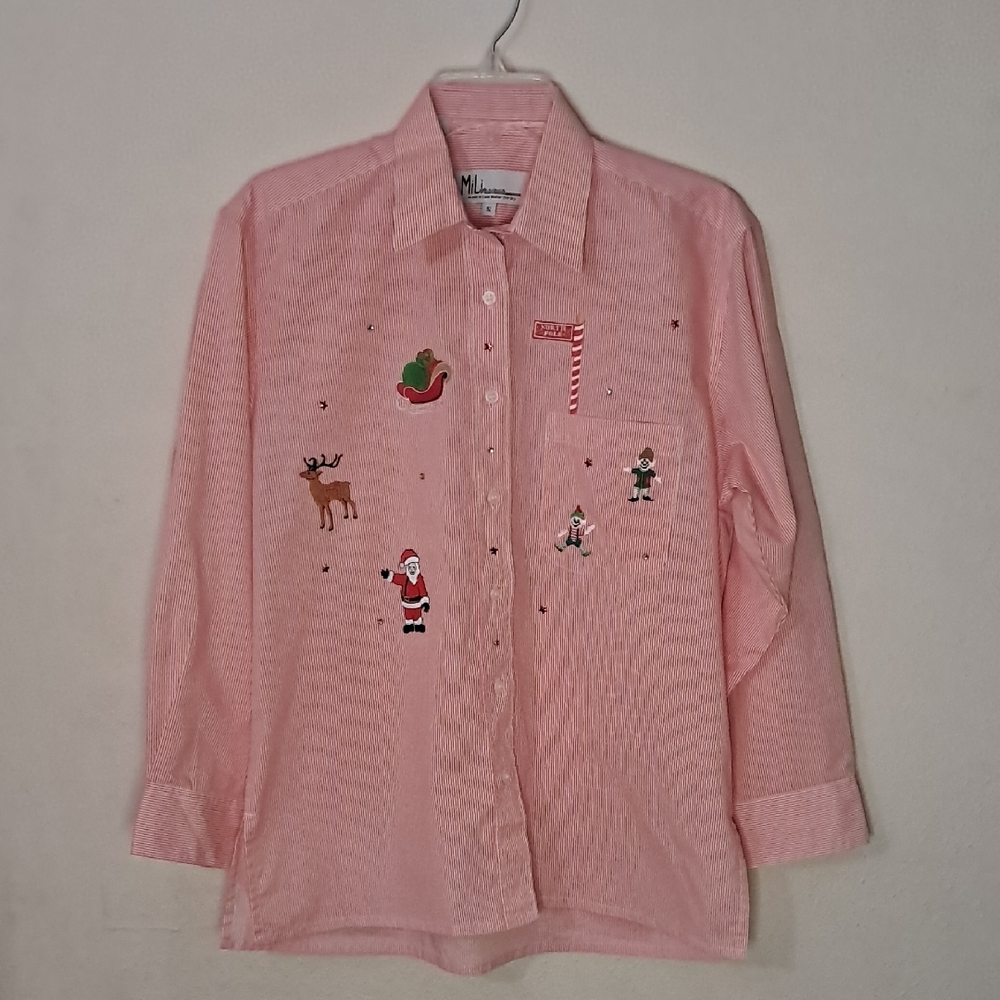 Mili Designs Women's Size Small Holiday Button Down Shirt